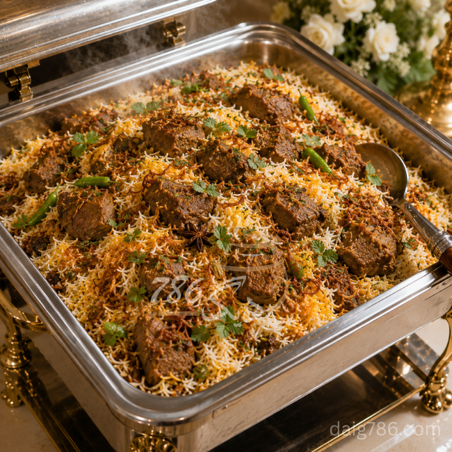 Beef Biryani daig prepared for a Walima catering menu in Islamabad