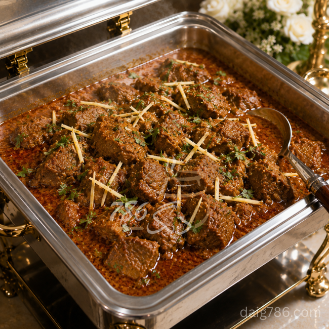 Beef Qorma daig served as a wedding catering side dish in Islamabad