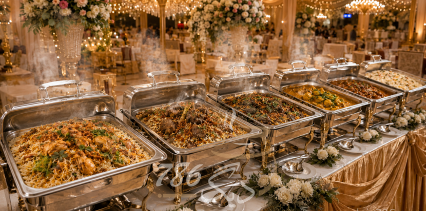 Best daig catering for weddings in Islamabad, showing an authentic Pakistani wedding menu spread