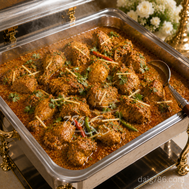 Chicken White Qorma daig, a milder wedding catering gravy dish in Islamabad