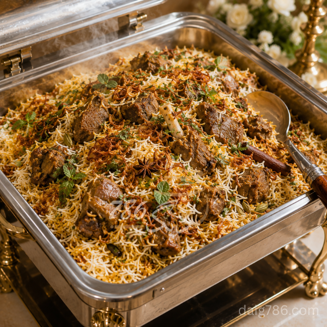 Mutton Biryani daig, a premium wedding catering option in Islamabad Image Title: Mutton Biryani Daig for Weddings