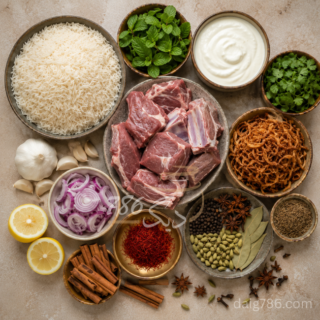 Fresh ingredients used for Pakistani wedding daig catering preparation